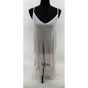 Cupshe Fringe Fever White Cover-Up Mini Dress XL Boho Beach Summer Festival
